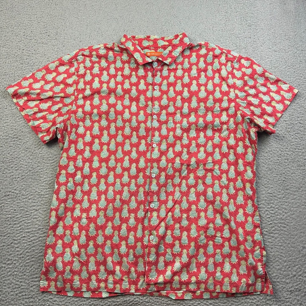 Tori Richard Shirt Mens Red Pineapple Cotton Lawn Hawaiian Camp Aloha 2XL
